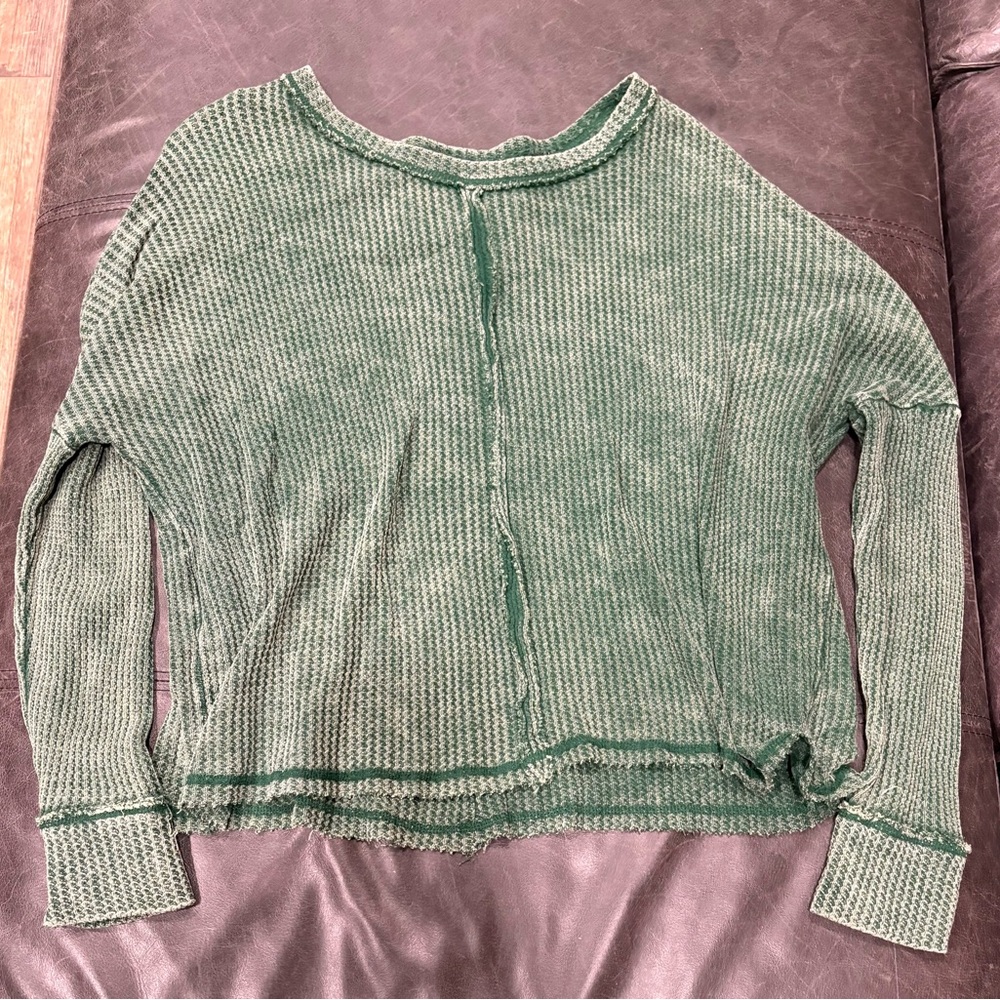 Zenana Green Waffle Knit Long Sleeve Top